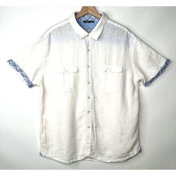 Bohio Mens Shirt Linen Beach Camp Button Up Short Sleeve Casual White Size 2XL - Picture 1 of 11